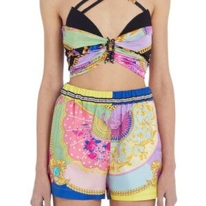 Versace Ventagli Fan Print Crisscross Strap Bustier Top NWT